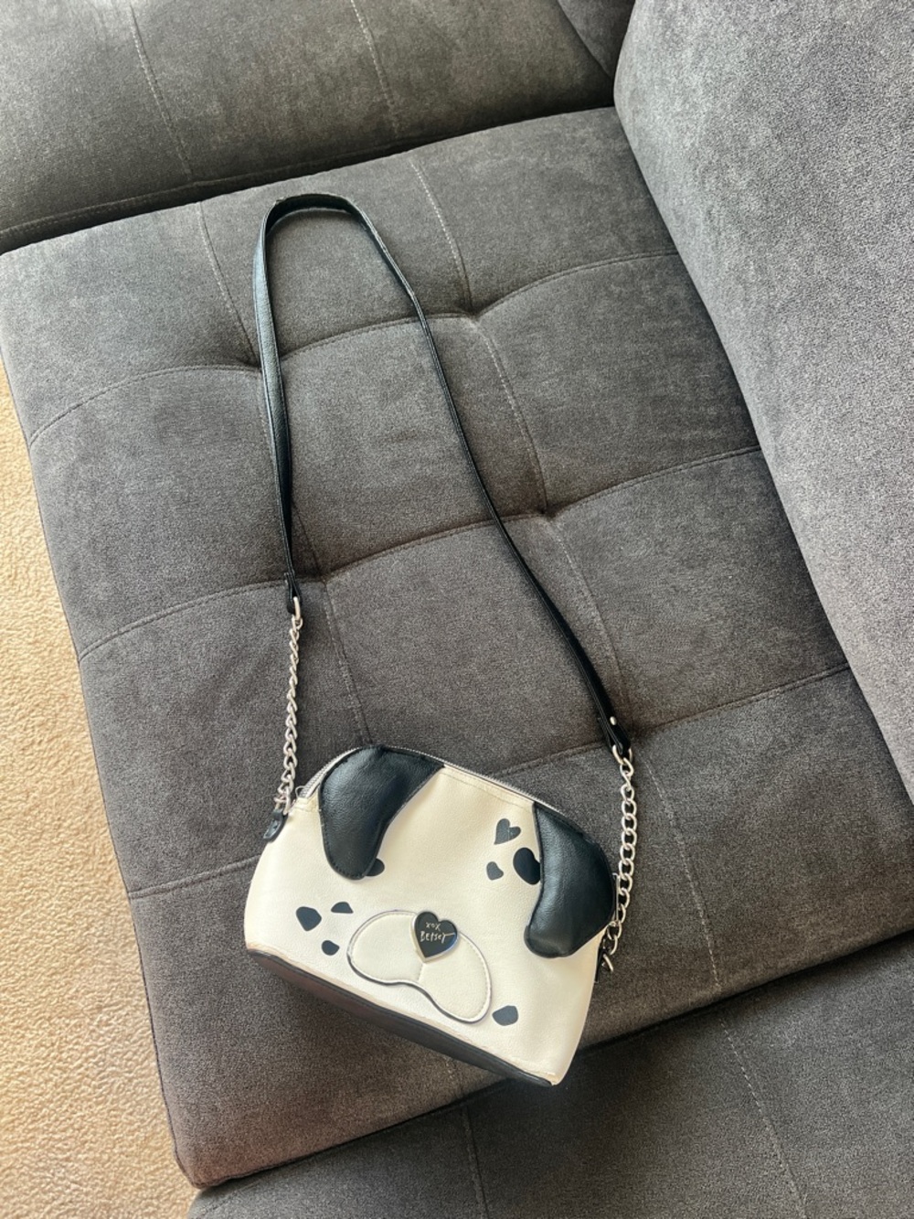 Betsey Johnson Black and White Dog Face Crossbody Bag